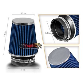 BLUE 3.5" 89 mm Inlet Narrow Cold Air Intake Cone Replacement Performance Washable Clamp-On Dry Air Filter