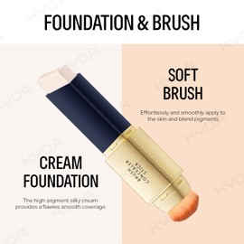 KYDA Foundation Stick, Natural Buildable Color, Full to Medium Coverage Base Makeup, 2 in 1 Double Ended Eraser Foundation Stick with Brush, Silky Creamy, Blendable, NATURAL