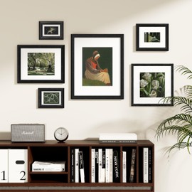 Vittanly 8x10 Picture Frames Set of 2, Display 5x7 Pictures with Mat or 8x10 without Mat, Rustic Collage Photo Frames for Wall or Tabletop, Vintage Black