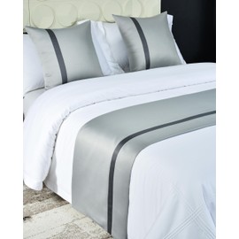 Guest Ruyunlai Bed Runner King Size,Gray with dark stripes Bed Runner For 2 Pillowcases(50X50cm) Bed Runner of Luxury Hotel Grade