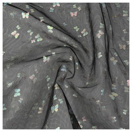Black Iridescent Butterfly Lace Fabric, 1.5mx1m Polyester Tulle Mesh Fabric for Sewing Crafts Wedding Decoration