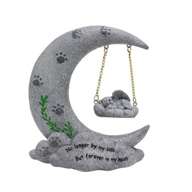 AIMALL Moon-Themed Pet Memorial with Resin Cat & Dog Figures, Sentimental Tombstone, Garden Decor Ornament