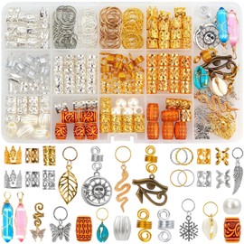 200 Pcs Hair Beads Jewelry, Dreadlock Jewelry for Hair Braids, Hair Accessories Gem Crystal Hair Charms, Metal Hair Coils Rings, Gold and Silver Hair Pendants, Braid Cuffs, Clips