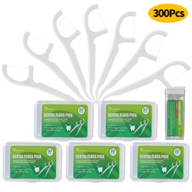 Dental Floss Picks, 5 Travel Floss Cases 300 Counts Dental Flossers,Floss Sticks,Tooth Floss,Dental Sticks,Dental Picks Disposable,Teeth Flossers Picks,Gift 1 Mini Toothpick Box.