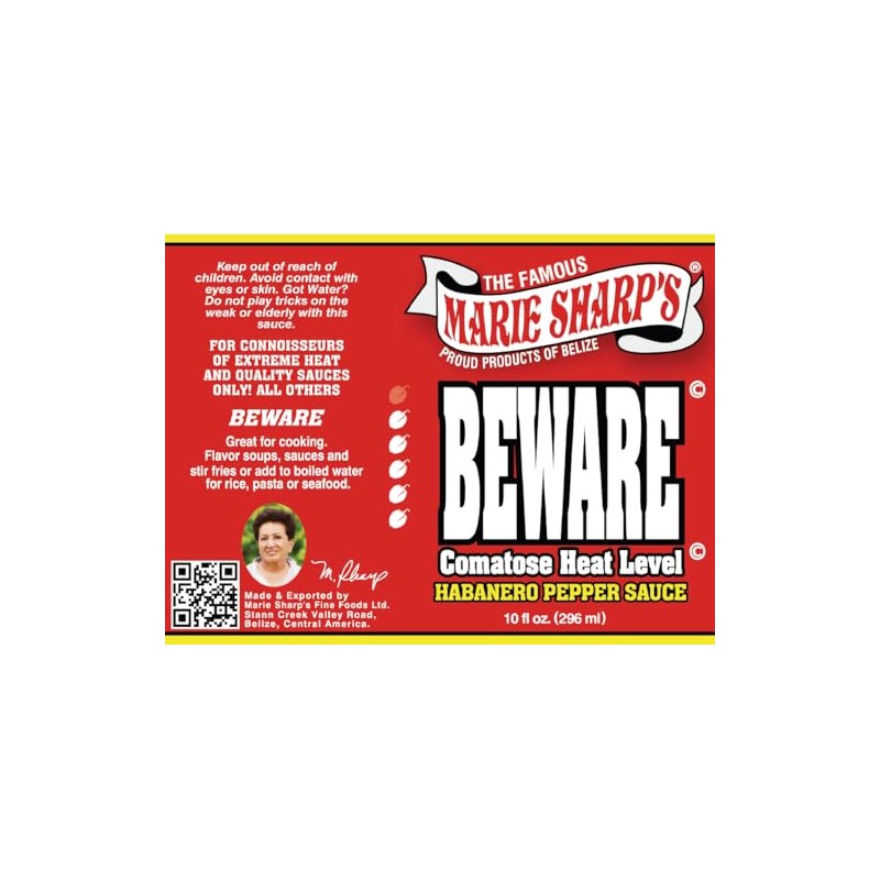 Marie Sharp’s BEWARE Comatose Heat Level Habanero Pepper Sauce, 10
