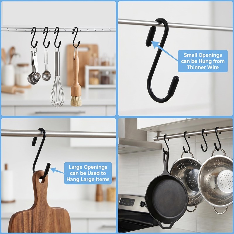 Jeffbaubl 36 Pack Black S Hooks, 2.4 Inch Heavy Duty