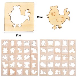 YouYuer 60 Pieces Reusable Stencils for Children, Wooden Stencils Set, Oak Stencils Pattern for Bullet Journal, Scrapbooking, Photo Album, Guest Book, DIY Gift Cards