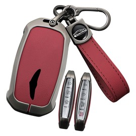 SANRILY Metal & Leather 5 6 7 8 Button Smart Key Fob Cover Case Fit for Genesis GV80 G80 2025 GV60 G70 G90 2023 2024 2025 Fit for Hyundai Keychain Holder Keychain Red