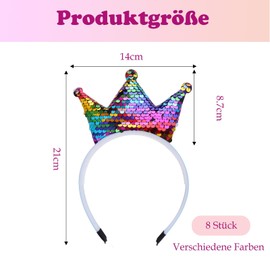 EUDUQ 8-Piece Sequin Crown Headband Set, Glitter Crown Headbands, Colourful Metal Crown Hair Hoops for Birthday, Christmas, Party, Cosplay