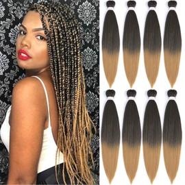 8Packs 20" Pre stretched Braiding Hair Professional Braiding Crochet Hair For Various Crochet Braids Or Twists Itch Free Yaki Perm Straight Light Synthetic Hair Hot Water Set T1B/27#