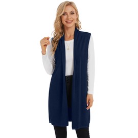 Moss Rose - Chaleco largo de punto para mujer, casual, sin mangas, con parte delantera abierta, drapeada, chaleco plumero (disponible en tallas grandes), marino, S