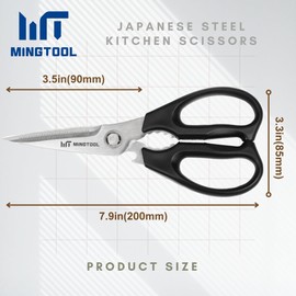 MINGTOOL Kitchen Scissors All Purpose, Stainless Steel Kitchen Shears Heavy Duty 4 in 1, Cooking Scissors for Food, Meat, Chicken, Fish, Vegetables, Herbs, Bottle Opener
