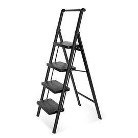 KOLLMAX Step Ladder 3 4 5 Step Folding, Step Stool Foldable with Handle for Home, Sturdy Kitchen Ladder, Lightweight Anti-Slip Feet, Wide Pedals, 330 lbs Capacity (Black, 4 Step)