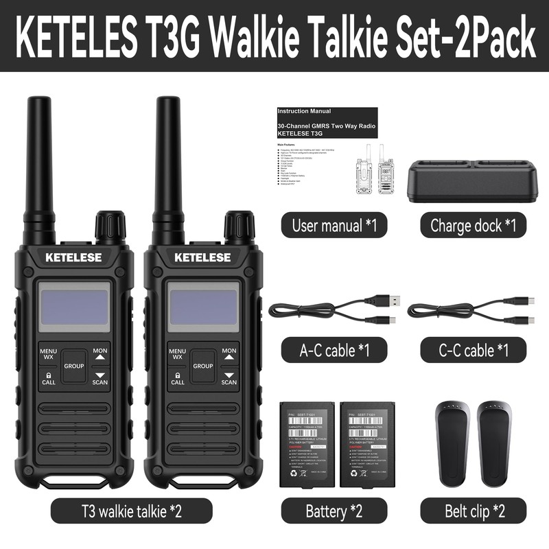 KETELESE T3G Heavy Duty Walkie Talkies for Adults, IP67 Waterproof