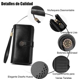 Cartera Mujer de Piel, Billetera con Bloqueo RFID de Gran Capacidad | Monedero Mujer Embrague Bolsillo con Cremallera, Dama Minimalista, Tarjetero Mod