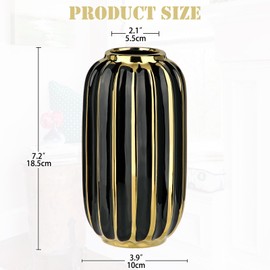 Briful Gold Plated Lantern Ceramic Vase Home Decor Creative Design Porcelain Decorative Flower Vase 8.66'' Black Ceramic Vases for Wedding Anniversary Decoration