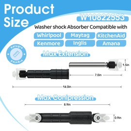 OEM W10822553 8182812 Washer Shock Absorber 4-Pack Compitable for Whirlpool Maytag Amana Kenmore KitchenAid Washer, Replace W10015830 W10261477 W10822553VP 4273183 AP5985209 EAP11723173 PS11723173