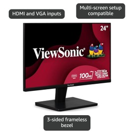 ViewSonic VS2447M 24 Inch 1080p Monitor with 100Hz, FreeSync, Thin Bezels, Eye Care, HDMI, VGA Inputs for Home and Office