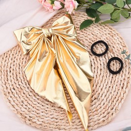 Gold Hair Bow Clip Barrettes For Women Long Tail Bows Ribbon For Hair Big Leather Hair Accessories Leather Bow Tie Long Bows Big Bow With 2PCS