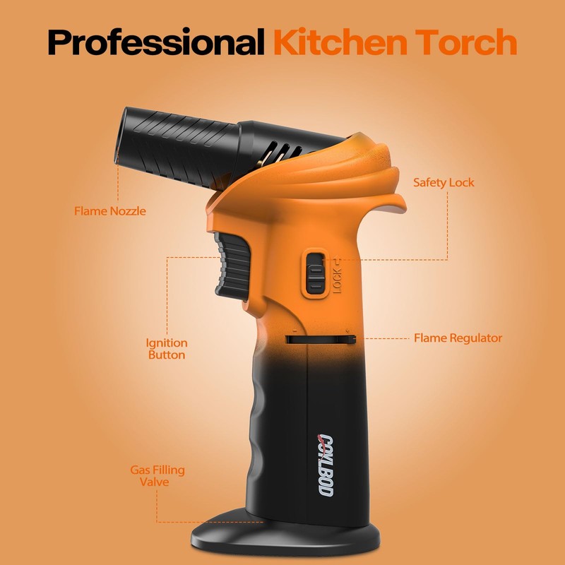 Butane Torch Lighter, 0-90°Rotating Angle Butane Lighter, Refillable Kitchen Torch