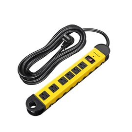 DEWENWILS - Tira de alimentación de metal, tira de alimentación de 6 salidas con protector contra sobretensiones de servicio pesado con cable largo de