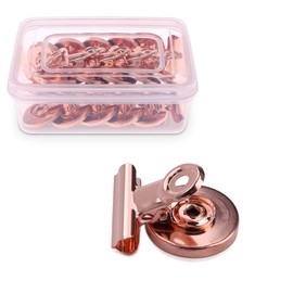 Navaris Fridge Magnet Clips Set - 15 x Magnetic Clip Fridge Magnets Very Strong with Clip - Decoration for Kitchen Magnetic Board Whiteboard Rose Gold
