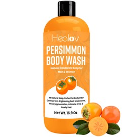 Healov Persimmon Body Wash for Body Odor Control – Natural Deodorant Soap for Eliminating Odor – Underarms, Intimate Inner Thigh, Bikini Area, Smelly Feet – Purifying Deodorizing Soap, Kids Safe