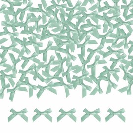 Meseey 100 Pcs Mini Sage Green Satin Ribbon Bows with Tape 1.5 Inch Self Adhesive Craft Bows Flowers Appliques DIY Craft for Sewing, Scrapbooking, Wedding, Gift,Christmas Decoration (Sage Green)