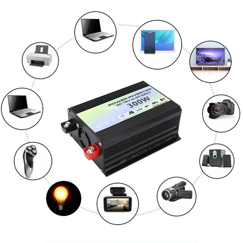 Power Inverter 300W 1 Universal Socket 2 USB Port Smart