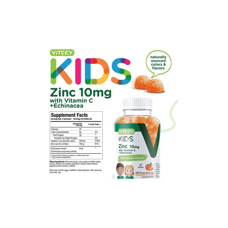 Viteey Zinc Para Nios Gomitas 10 Mg Con C Y