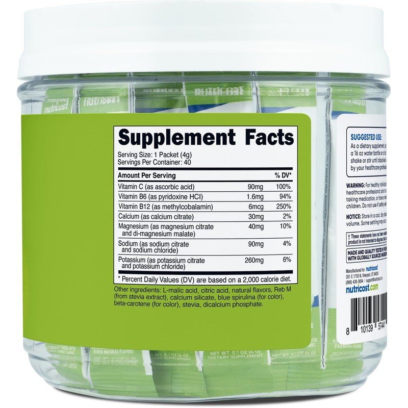 Nutricost Electrolytes Complex, Green Apple Flavored, 40 Stickpacks - Advanced