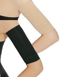 2Pairs Arm Sleeves Shaper Slimming Elastic Arm Wraps Sleeve for Women Girls Lose Weight Helps Lose Fat(Black+Skin Color)
