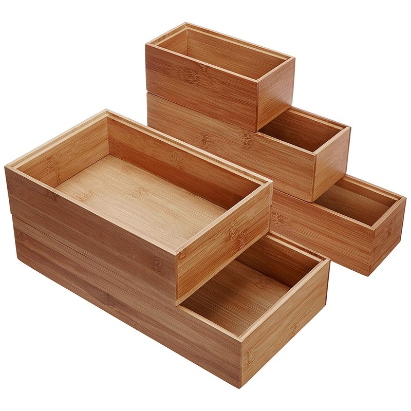 Lipper International 88005 Bamboo Wood Drawer Organizer Boxes, Assorted Sizes,