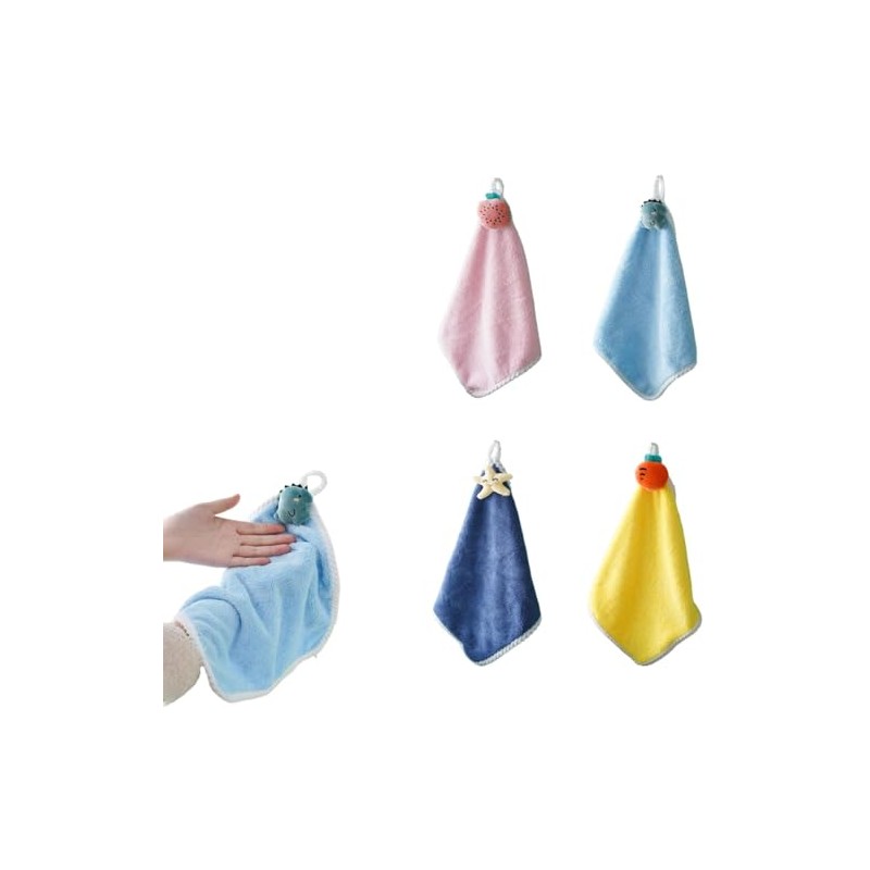 KQHOMEI ハンドタオル お手拭き ハンカチ ループ付き 4枚セット ループ ハンカチ 手拭き 瞬間吸水