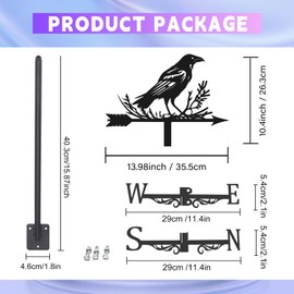 beinkmake Crow Weathervane Metal Wind Vane Weathercock Garden Decoration Wind Direction Indicator Stake Roof Mount Ornament for Farmhouse Yard Outdoor