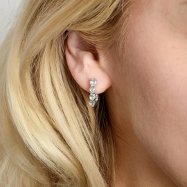 TJC Sterling Silver White Topaz Hoop Earrings for Women with Birthstone Earrings Sterling Silver with Platinum Plating | Fish Hook Silver Earrings for Women | Prong Setting Gemstone Silver Earrings