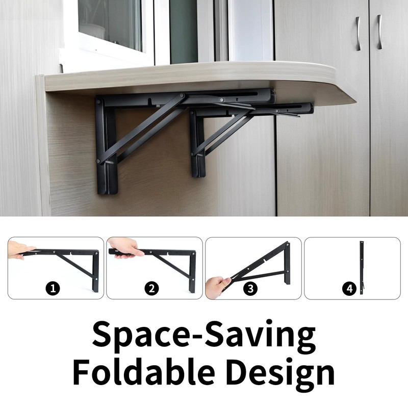 Toirxarn 20" Heavy Duty Black Folding Shelf Brackets - Steel
