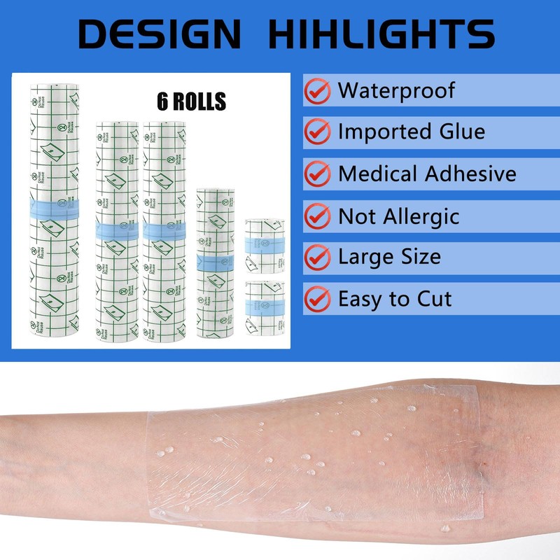 Second Skin Tattoo,6 Rolls 140cm Tattoos Aftercare Waterproof Bandage Wrap