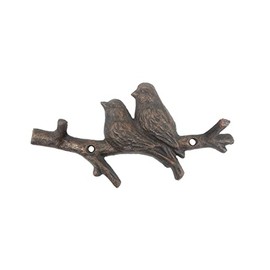 Handcrafted Nautical Decor Rustic Copper Cast Iron Birds on Branch Decorative Metal Wall Hooks 8"