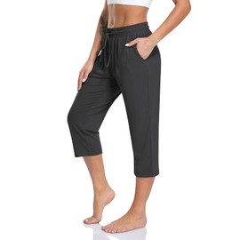 TARSE Yoga Pants for Women Plus Size Capri Pants Pockets Casual Sport Activewear Capris Sweatpants Loose Fit (Darkgray,3XL)