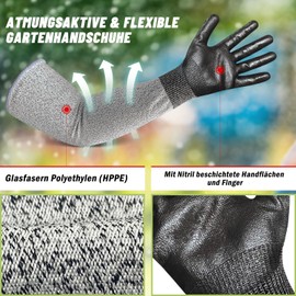 Migliore Wear Long Gardening Gloves, Cut Resistant Gardening Gloves with Nitrile Coated Palms, Extra Long & Breathable Gardening Gloves for Men and Women
