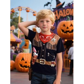 COSLAND Cowboy Shirt for Boy Kids Rodeo Tees, Brown, X-Small