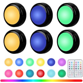 Totahow RGBW Color Changing Puck Lights with Wireless Remote - 16 Colors Dimmable Under Cabinet, Battery Powered LED Push Puck Lights with Timer & Memory Function, Black (6 Pack)