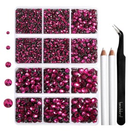 6736pcs Hotfix Rhinestones Flatback,Hot Pink Rhinestones for Crafts Clothes Mixed 5 Sizes, Hotfix Crystals with Tweezers and Wax Pencil Kit, SS6-SS30,Fuchsia