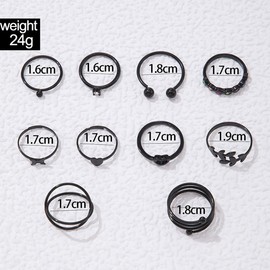 Black Cool Gothic Adjustable Rings Set for Women, Vintage Chunky Knuckle Goth Punk Rings, Vintage Stackable Rings Boho Open Ring Y2K (A)