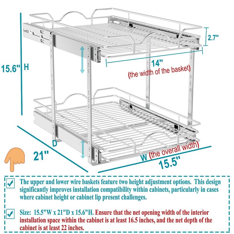 OCG 2 Tier Pull Out Cabinet Organizer (15.5" W x