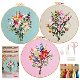 WIVLAX Embroidery Kit for Adults Beginners, DIY Stitch Craft Set with Floral Pattern Fabric, Hoop, Thread & Needles, Starter Hand Flower Embroidery Kits for Adults, Sewing Gift Set for Women & Teens