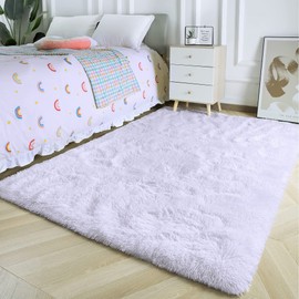 ROHATIM Deep-Pile Rug Living Room Super Soft Shaggy Rug Fluffy Soft Area Rug Bedroom Rugs Super Soft Fluffy Children's Mat, Pure White, 80 x 150 cm