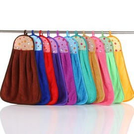 Thick Coral Fleece Hanging Towel for Kitchen & Bathroom - Hotel Style, Super Absorbent (Adults & Kids) 26*42cm / Light Blue 20ea