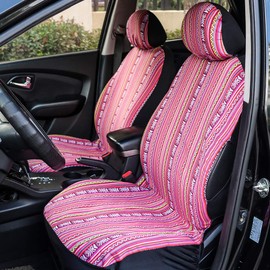 TAGMORE Pink Car Seat Cover Hippie Boho 4PCS Cute Western Accesories for Women Girls' GIF, Automotive Interior Covers Stripe Multi-Color Breathable, Universal fit for Sedan, Vans, Trucks, SUV
